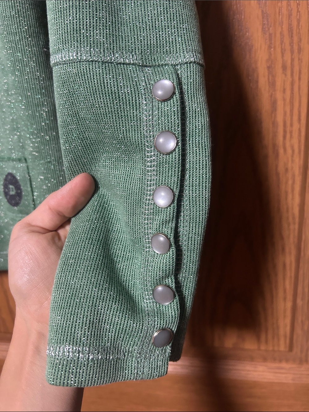 Double D Ranch Green Sparkle Long-Sleeve Henley - Picture 4 of 7